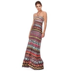 BCBGMAXARIA Chevron Maxi Halter Dress